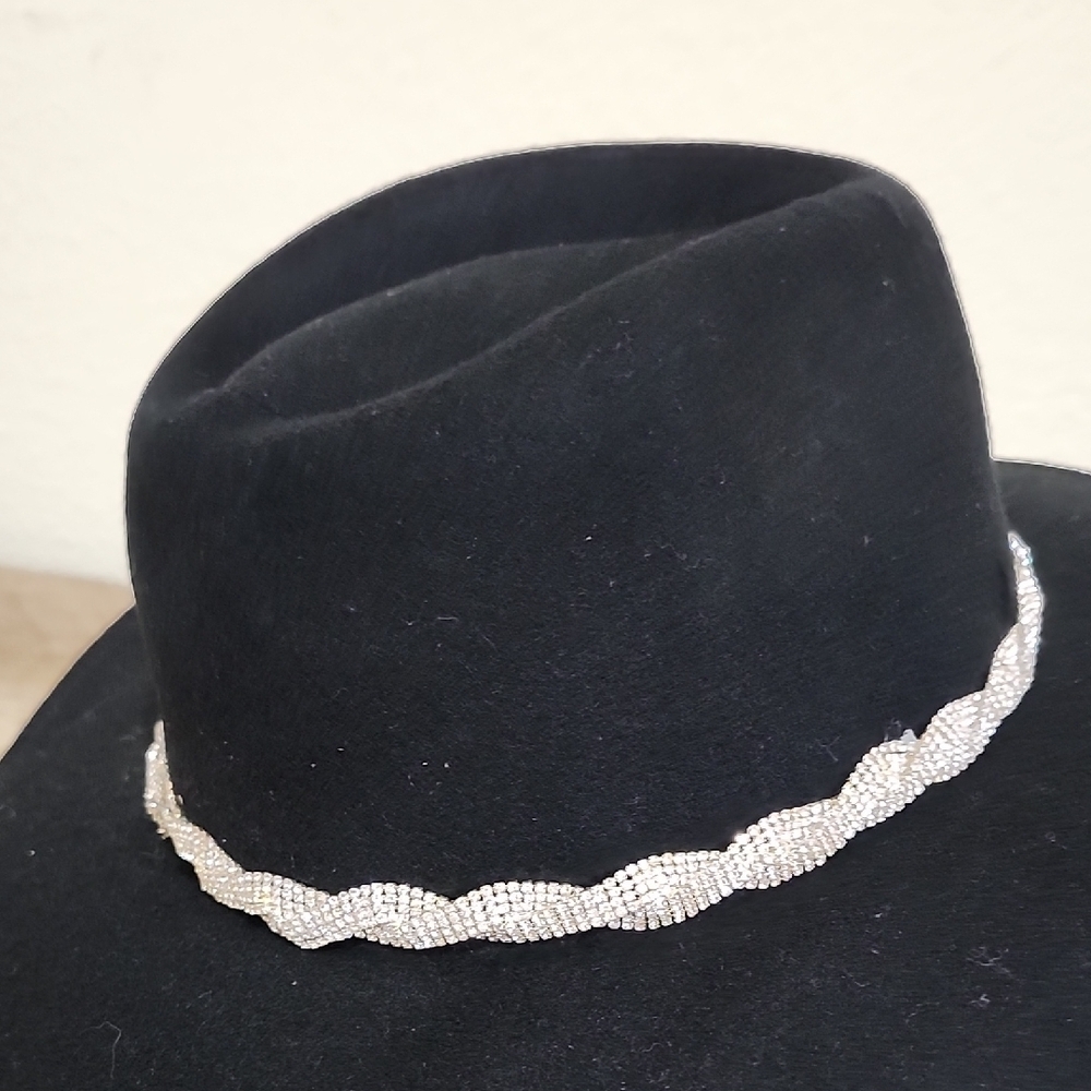 Steve Madden Black Wide-Brim Hat With Rhinestone Belt Accent - Picture 9 of 10